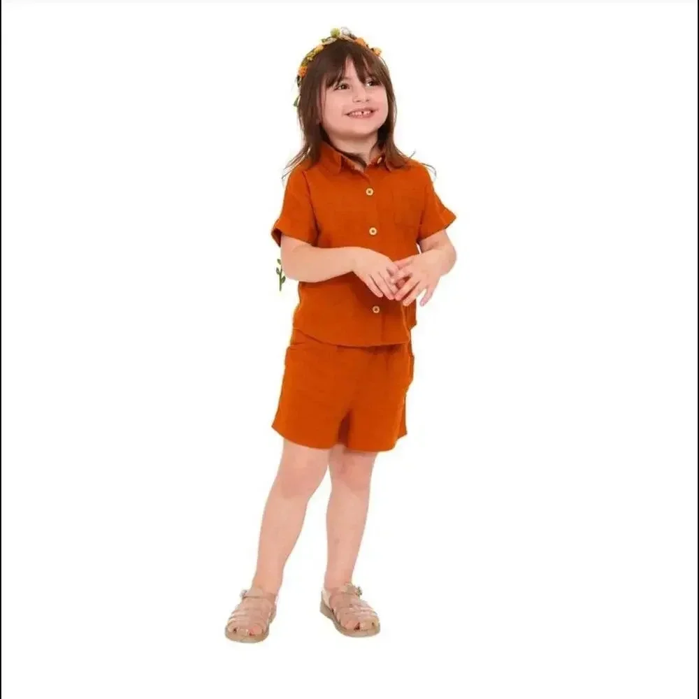 Wonder Nation Baby Girl Elevated Shirt and Shorts Linen Blend Set Size 12m NWOT